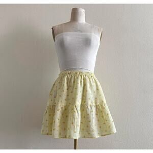 handmade light yellow floral peasant mini skirt